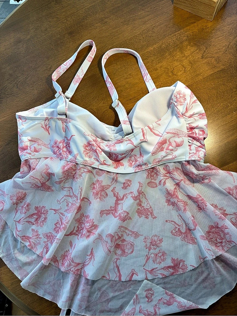 Floral Swim Dress in White & Pink XL